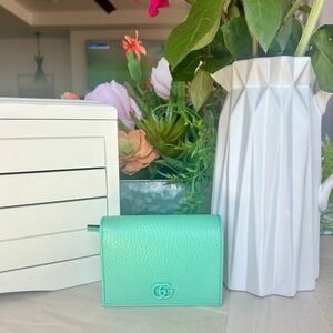 Gucci GF Marmont Leather Compact Wallet Aqua